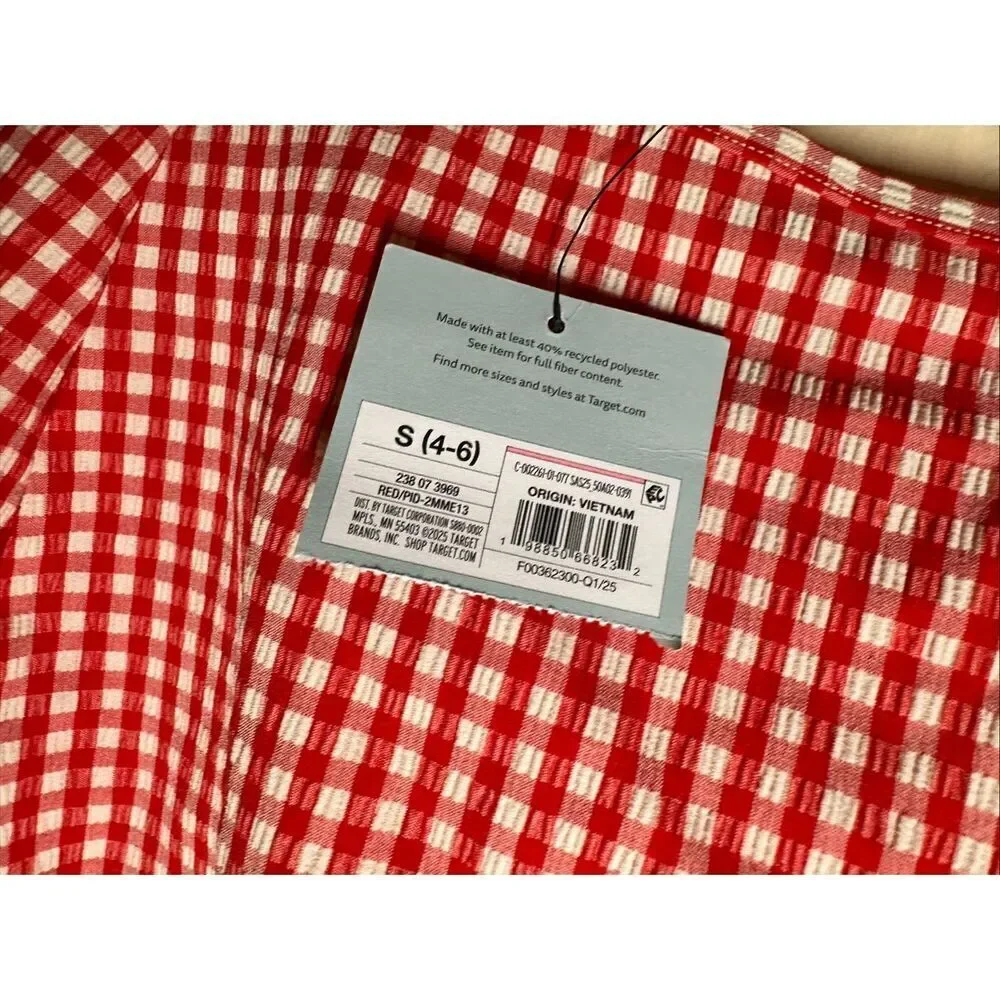 🌸 Shade and Shore Red and White Gingham Swim Skirt Size Small New